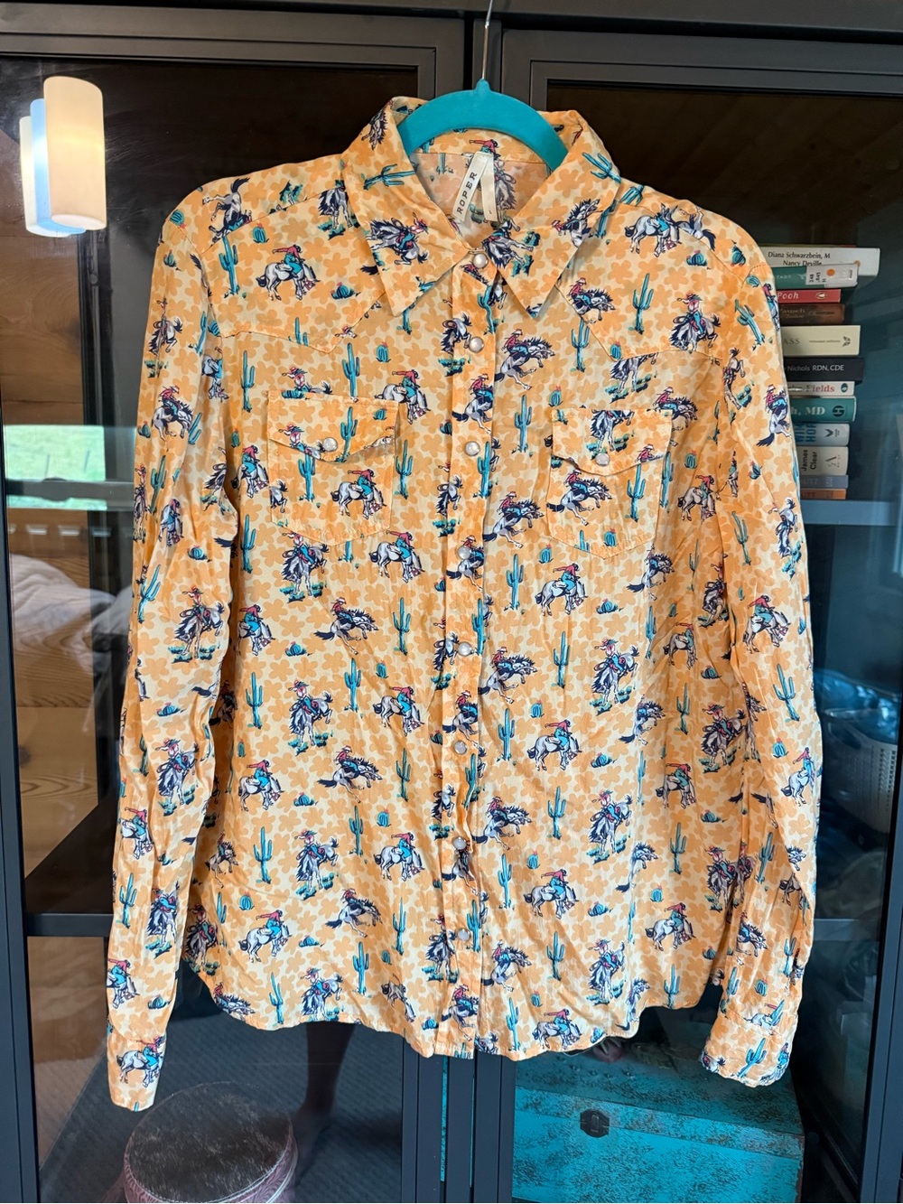 Women's Casual Western-Print Button-Down Shirt in Mustard